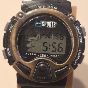 10/$20 Vtg ABC Sports Black/Bronze Digital Alarm Chrono Men's Watch